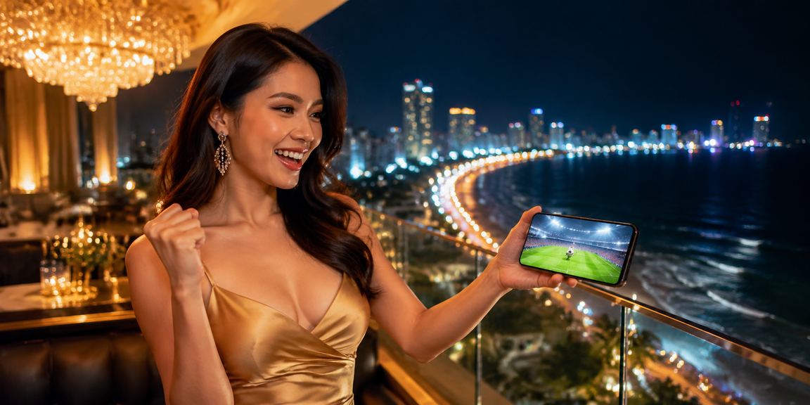 Người dùng tại bãi biển Đà Nẵng theo dõi kèo cá cược trực tiếp trên điện thoại di động